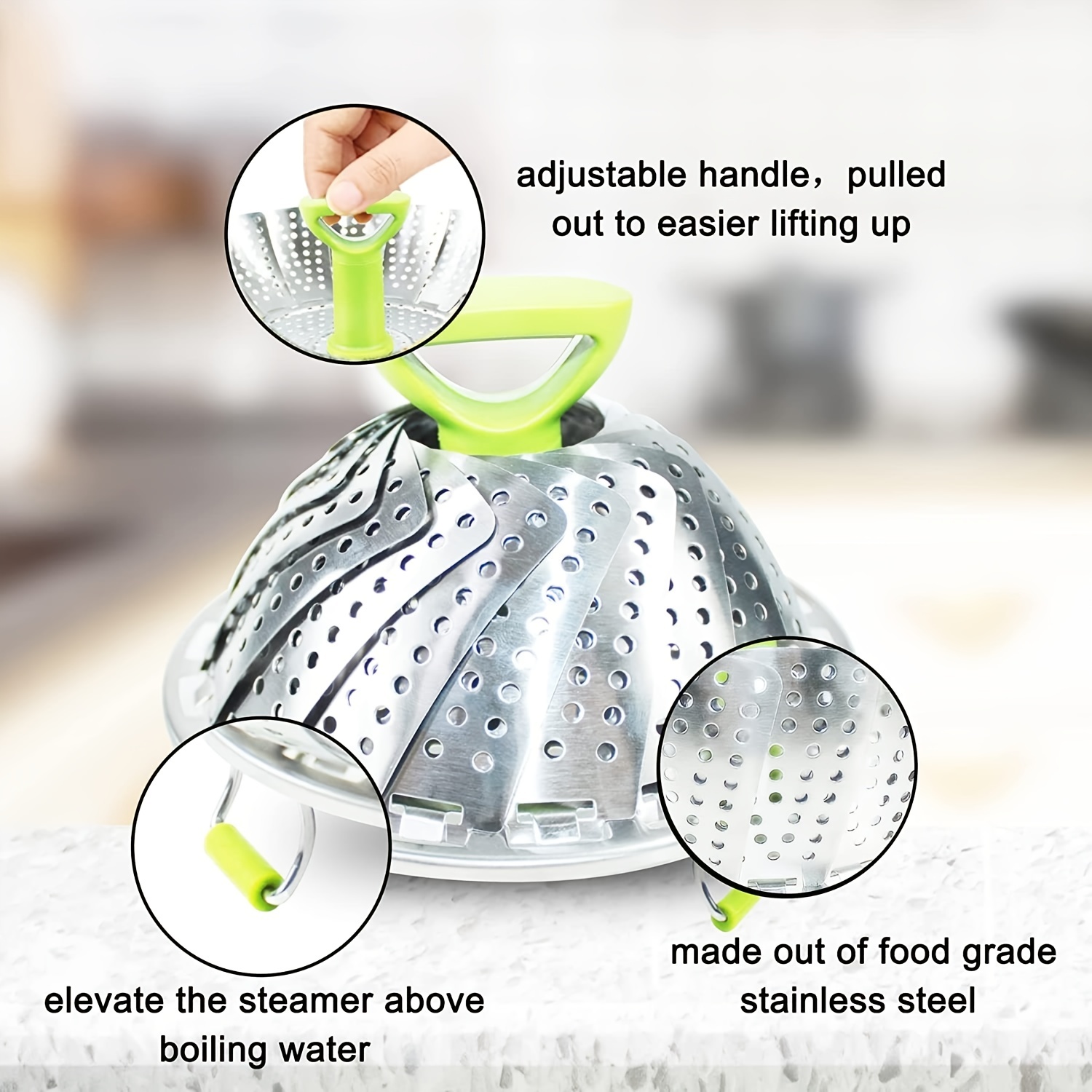 Stainless Steel Stretchable Handle Folding Steamer - Temu