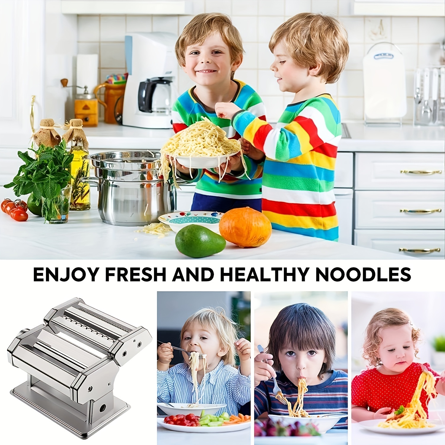 Roller Pasta Machine Noodles Maker 6 Adjustable Thickness for Spaghetti  Lasagna