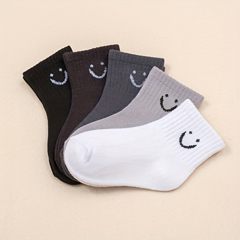 5-Pack Boys' Cartoon joyful Face Socks - Soft Polyester All-Season Comfort, Assorted Neutral Colors for Casual Attire & Play, Playful Socks | Playful Design | Soft Polyester Socks, Funny Socks