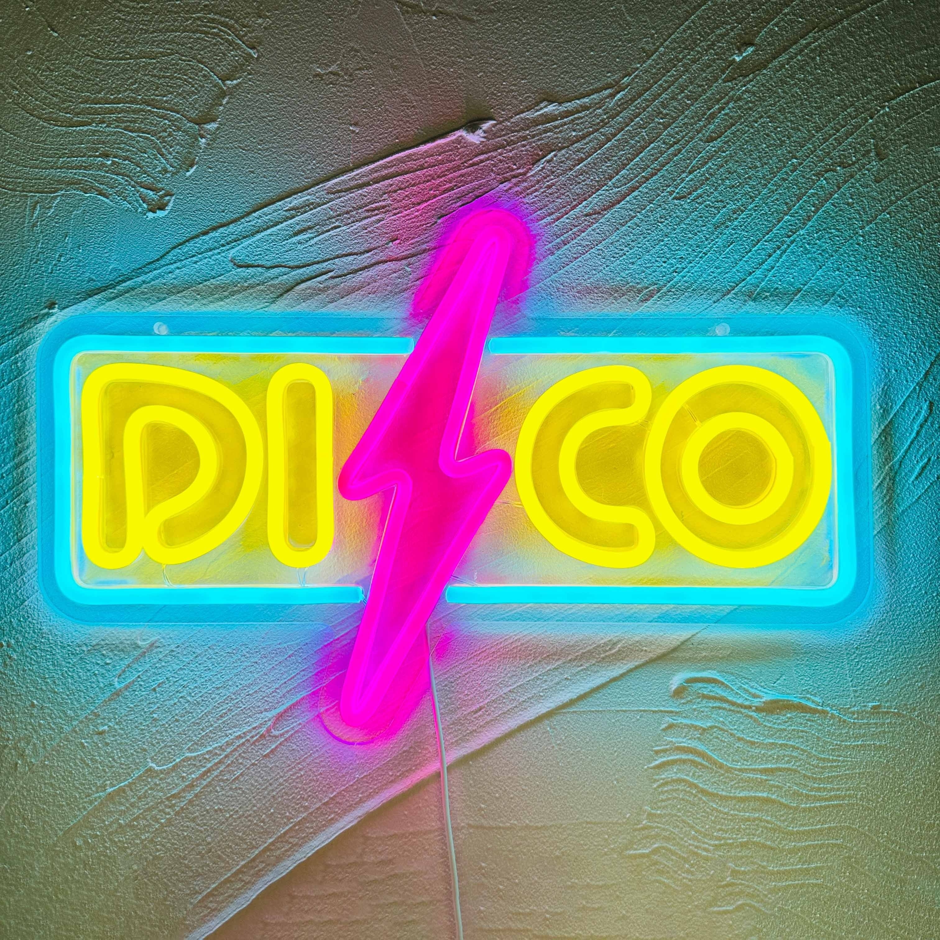 Yellow 'Disco' Acrylic Box Neon Light