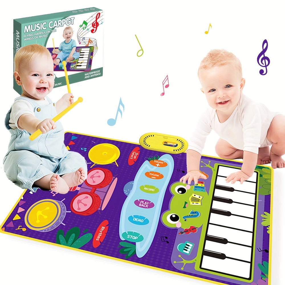 Regalo para niña de 1 año, tapete musical 2 en 1 con teclado y tambor,  juguetes musicales educativos tempranos para bebés con 2 baquetas, juguetes