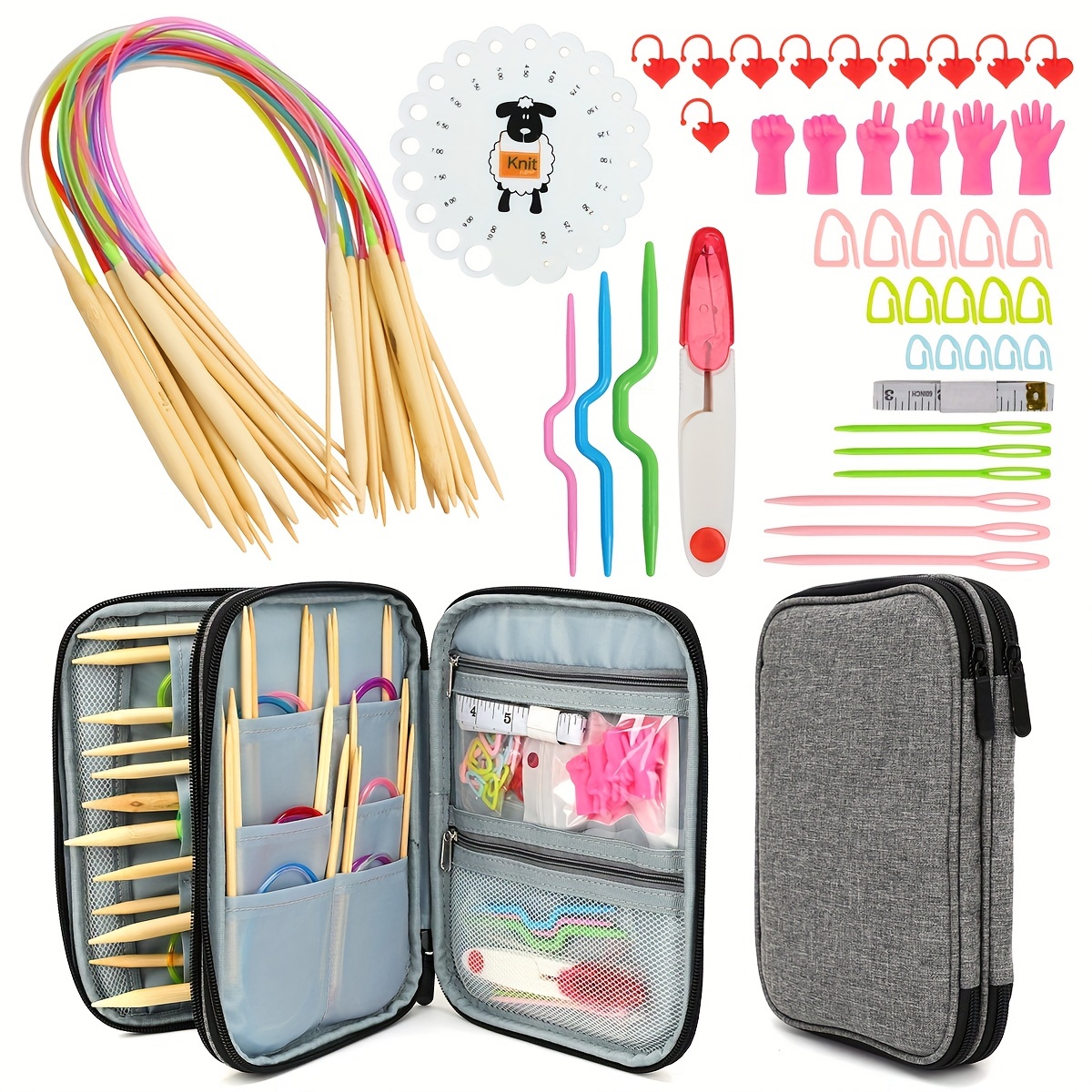 Knitting Needles, Straight Single Pointed Knitting Needles Kit, 22 Pcs  Metal Short Knitting Pins and Handy Storage Bag 