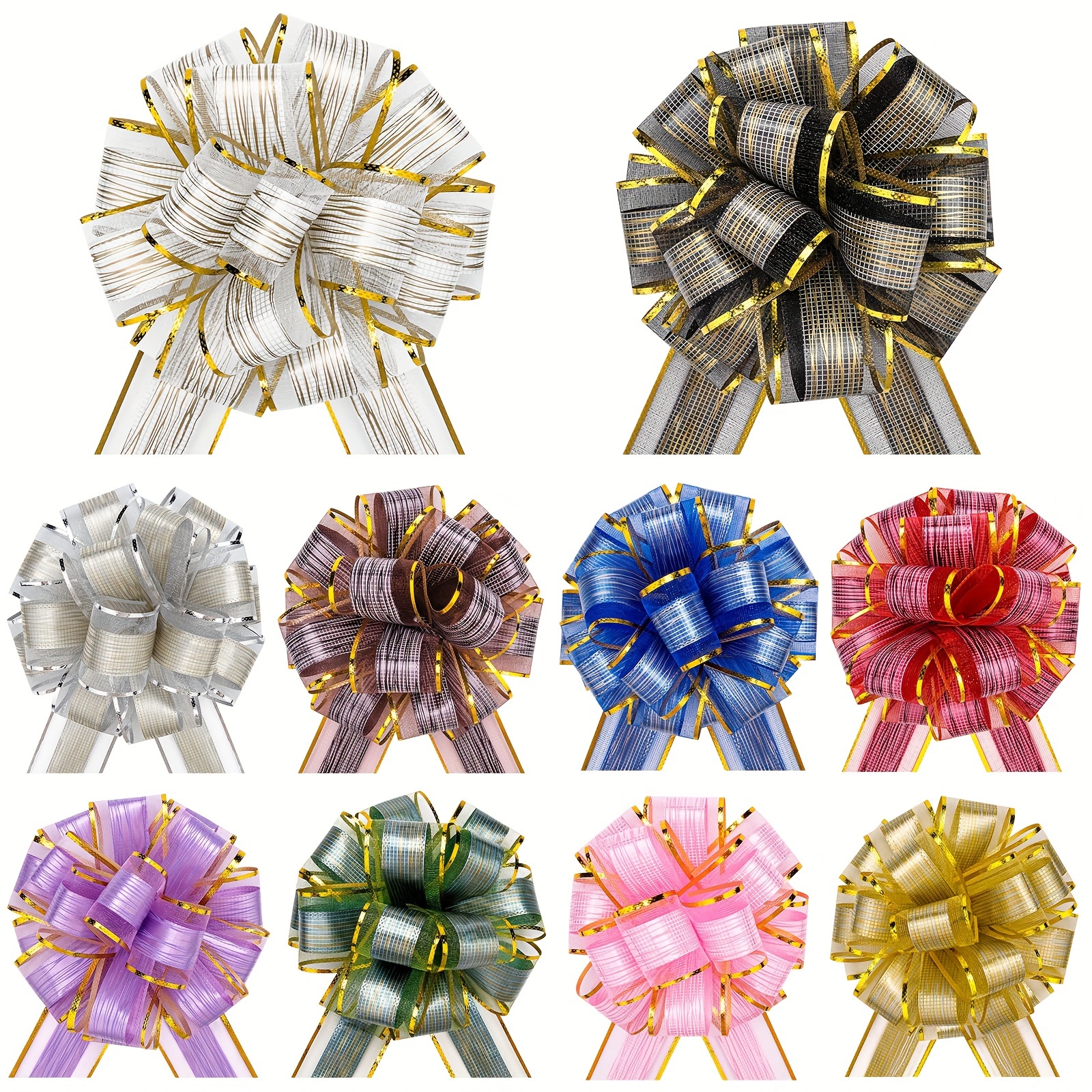 10 PCS Bows for Gift Wrapping, Gift Bows with Ribbon Color Pull Bows for  Gift Baskets Christmas Present 