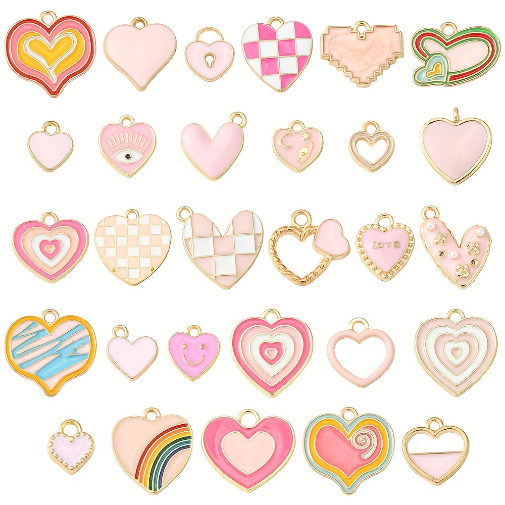 

29pcs Pink Drip Oil Zinc Alloy Love Heart Pendant Pink Enamel Alloy Pendants Diy Heart Jewelry Accessories For Earrings Bracelets Jewelry Necklace Making Preppy Ornament