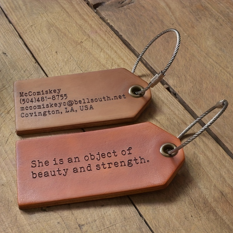 Personalized Luggage Tag - Leather - Brown - Engraved