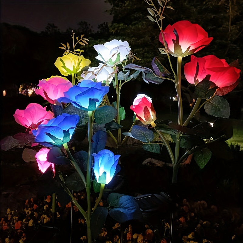 Solar Garden Rose Light 3-Head Waterproof Stake Lights