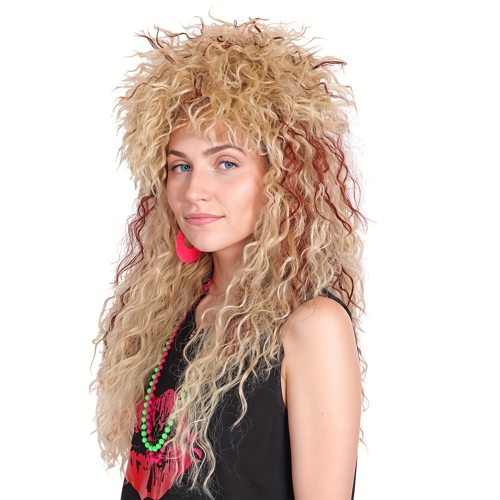 Perruque années 80 à boucles blondes avec boucle Postiche de femme Madonna  moumoute d'ange boucles punk cheveux synthétiques de carnaval