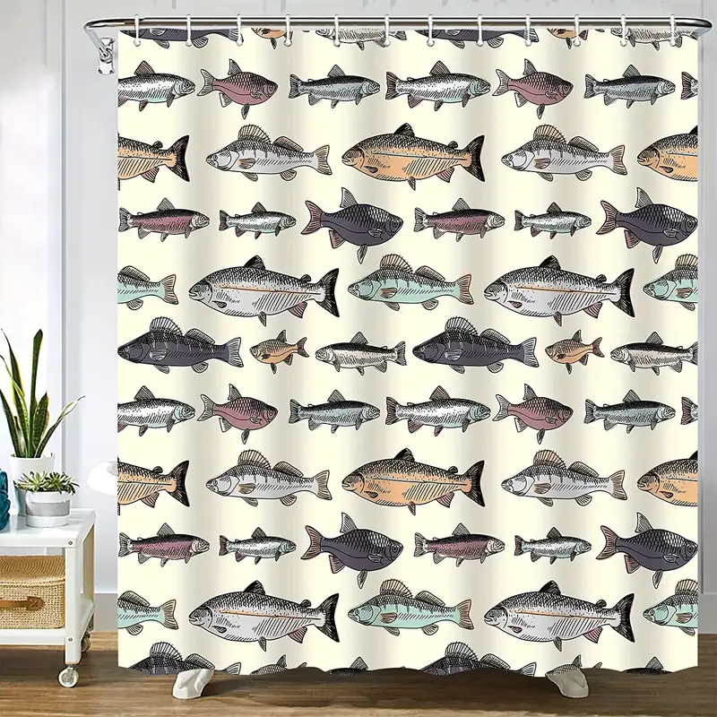 Fish Shower Curtain Blue Vintage Fishes
