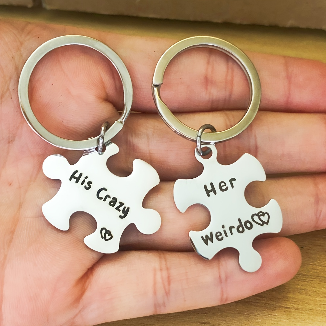 Kabuer Couple Keychain Valentine's Day Gift Couple Gifts for Boyfriend and Girlfriend His Crazy Her Weirdo Couple Keychain for Him and Her, Girl's
