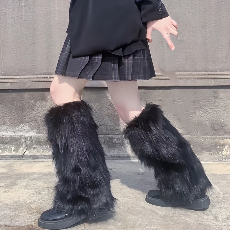 Pair of Black Faux Fur Leg Warmers