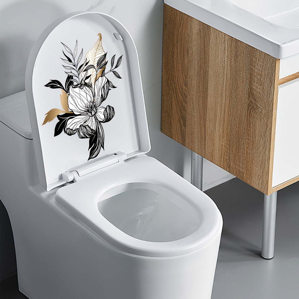 Flower Leaf Pattern Toilet Lid Decal Creative Bathroom Temu New Zealand