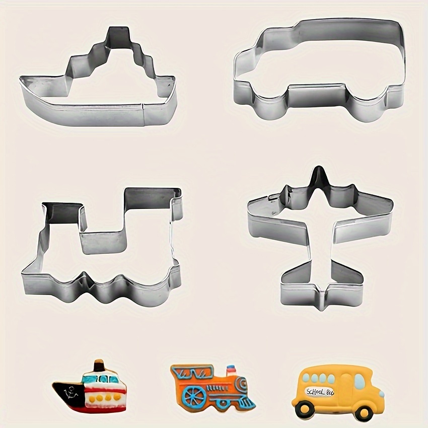 

4pcs, Transportation Vehicle Cookie Cutters, Bus Train Ship Plane Pastry Cutter, Biscuit Molds, Baking Tools, Kitchen Accessories