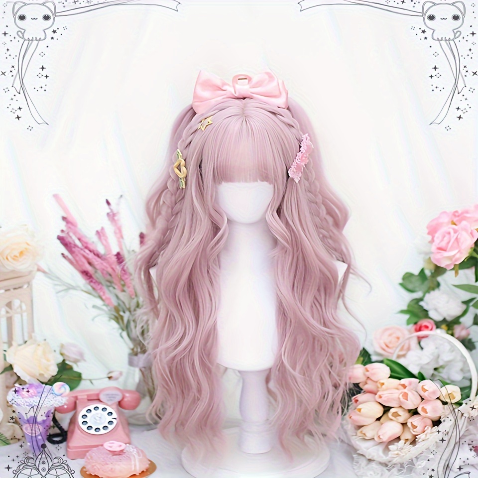 Cosplay Wigs Long Curly Hair Wigs Hair Bun Bangs Two Temu Australia