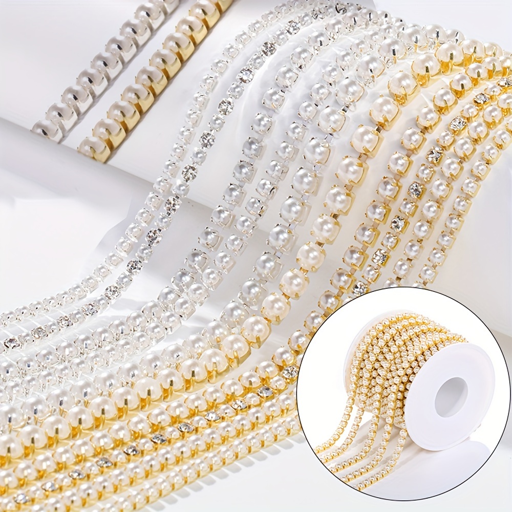 4 mm Gold Crystal Rhinestone Chain for Sewing and Crafts, 2 Rows (5 Yards)
