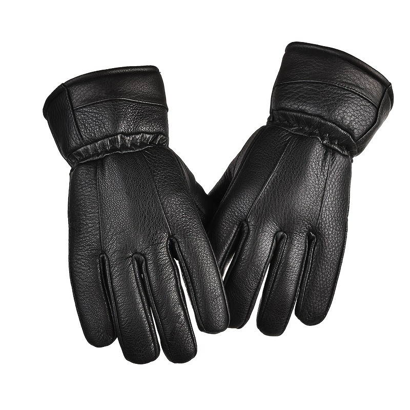 Men's Leather Gloves Winter Warm Sheepskin Gloves Velvet Thickened