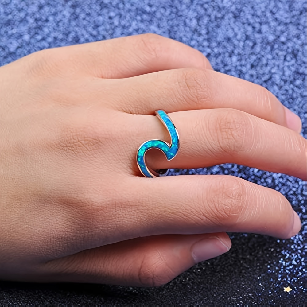 Women's Unique 925 Sterling Silver Opal Wave Ring