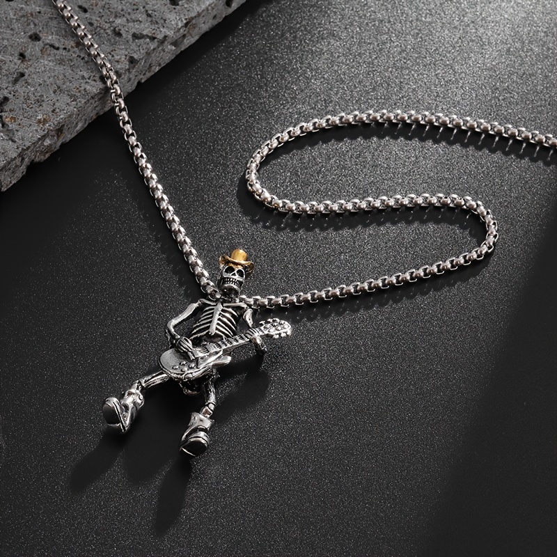Custom Men's Gothic Skeleton Guitarist Pendant Necklace