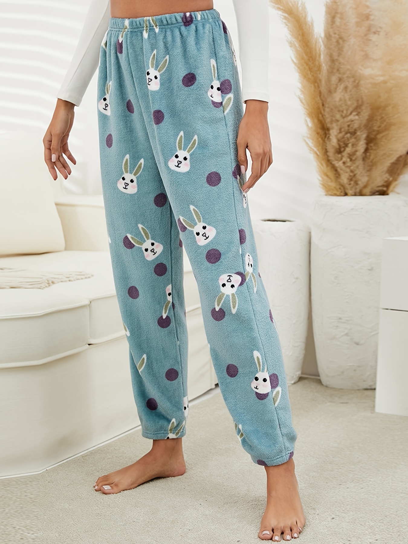 Womens Men's Cotton Dot Lounge Pants Warm Pyjama Bottoms PJs Nightwear Size  S-XL