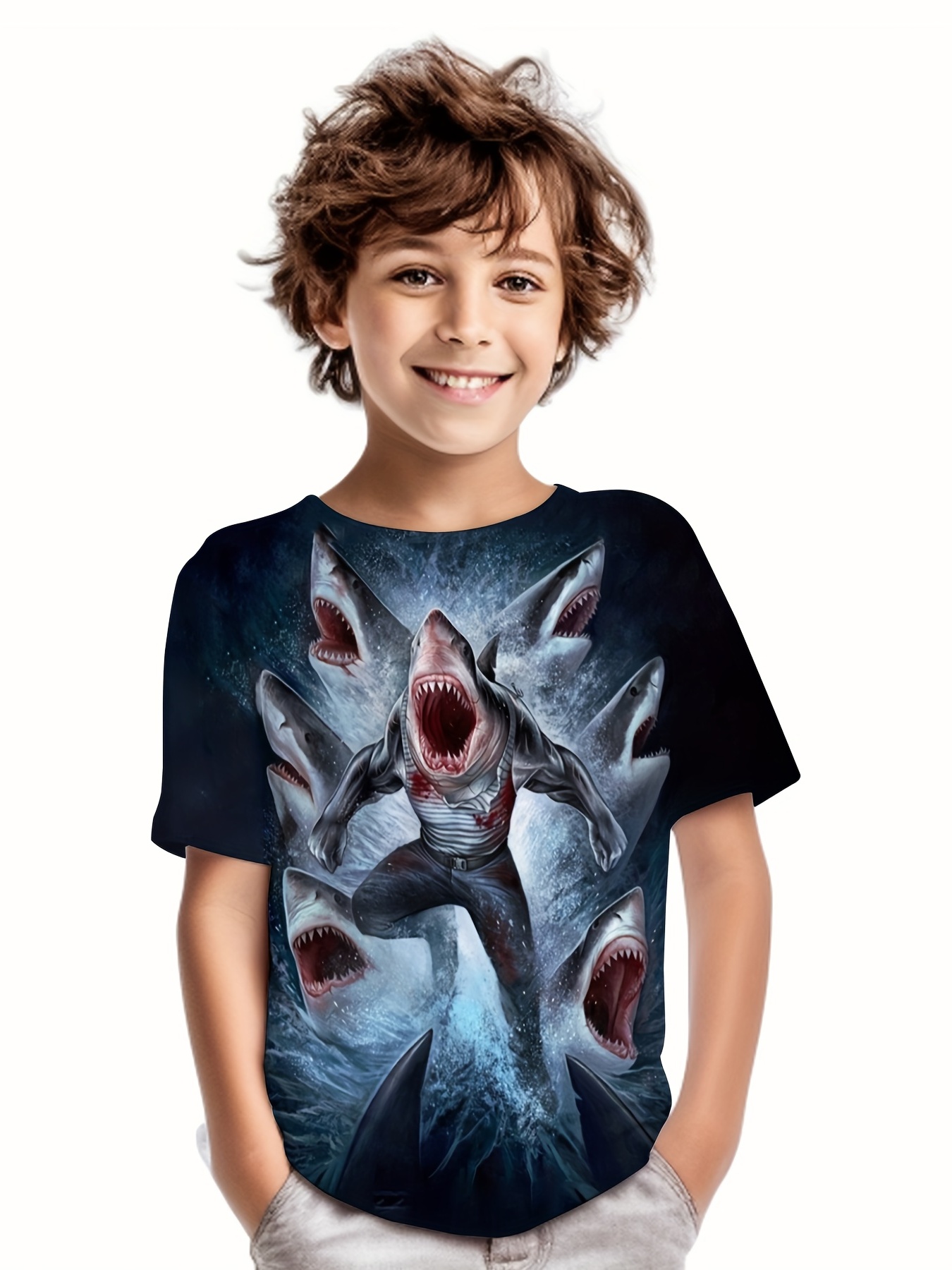 Stylish Fish Print T Shirt Tees Kids Boys Casual Short - Temu