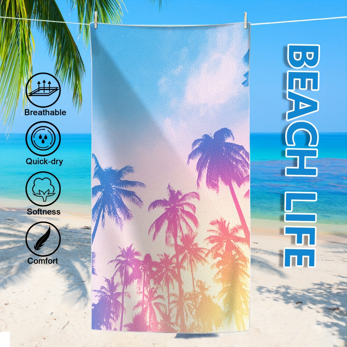 

1pc Coconut Tree Pattern Beach Towel, Quick Drying Absorbent Beach Towel, Soft Beach Blanket, For Outdoor Travel Camping Pool Beach Vacation, Beach Essentials