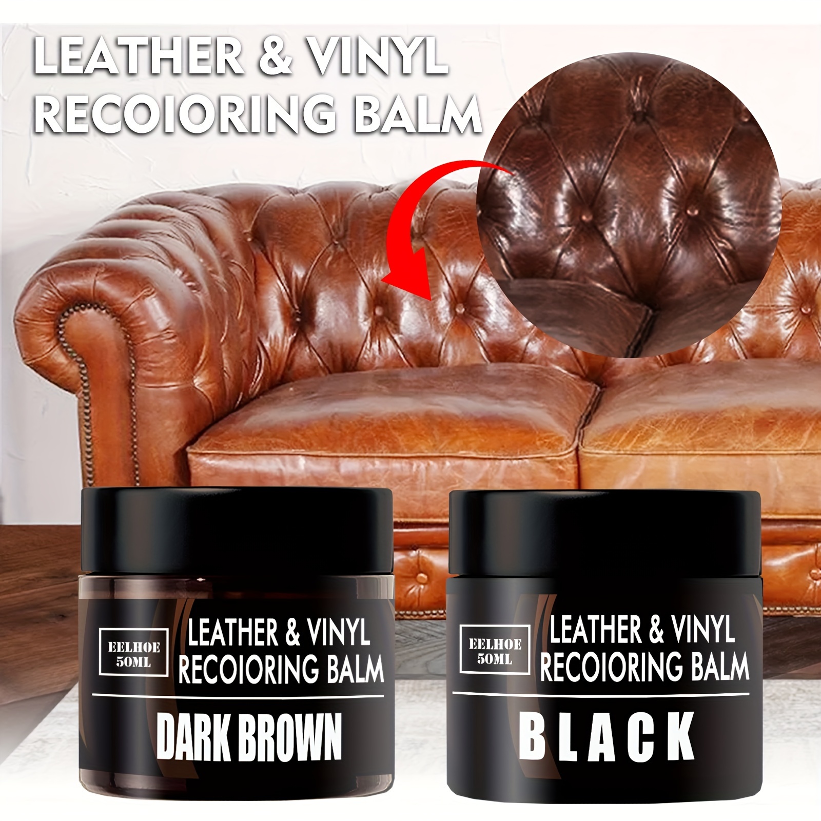 Leather Recoloring , Leather Restorer for Couches, , - Leather Color Repair  for Upholstery Refurbishing Leather , Black, 30ml Black 50ml 
