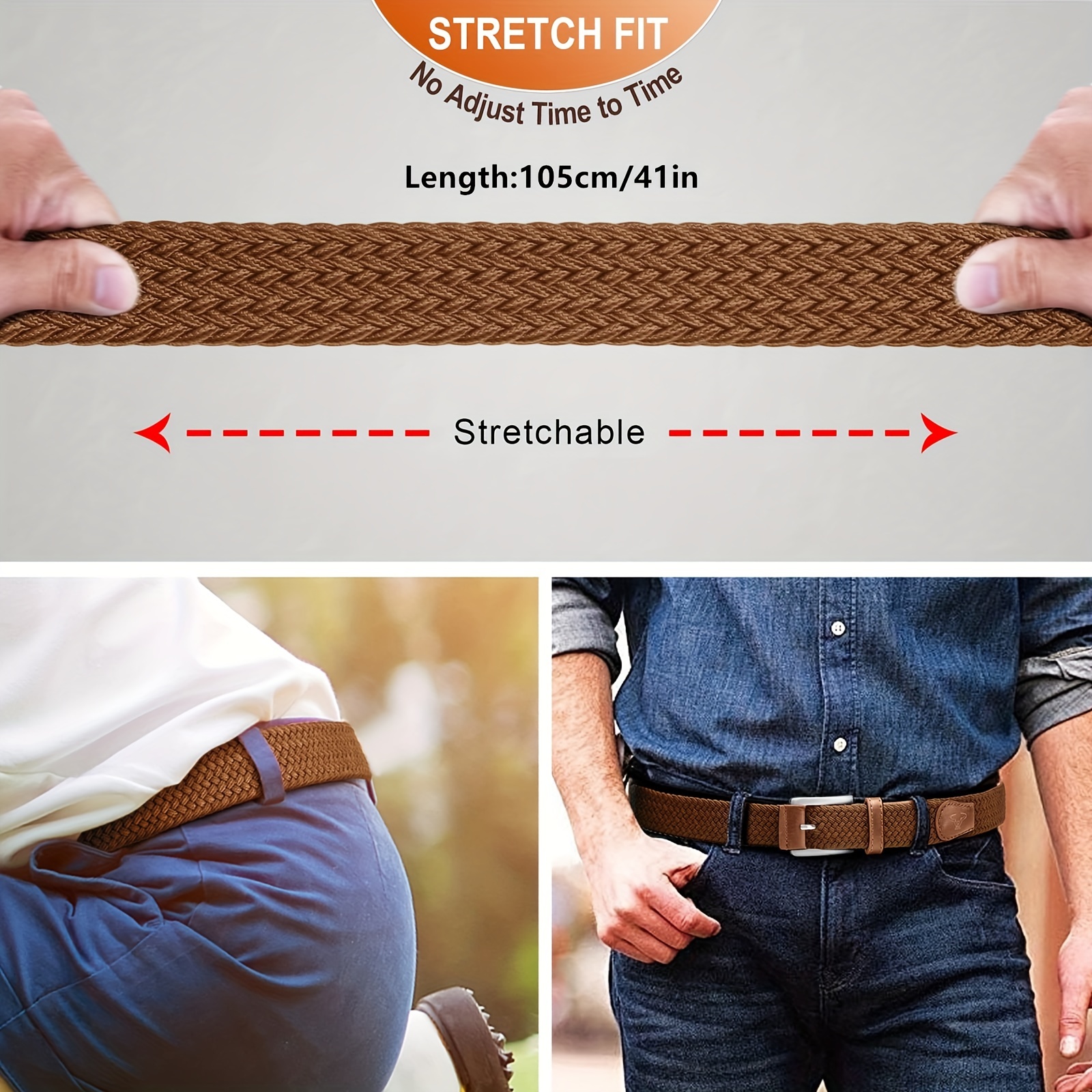 LAEZ Blue Belt Braided Stretch Belt for Men, Golf Belt, Mens Woven Belt  for Work Jeans and Casual