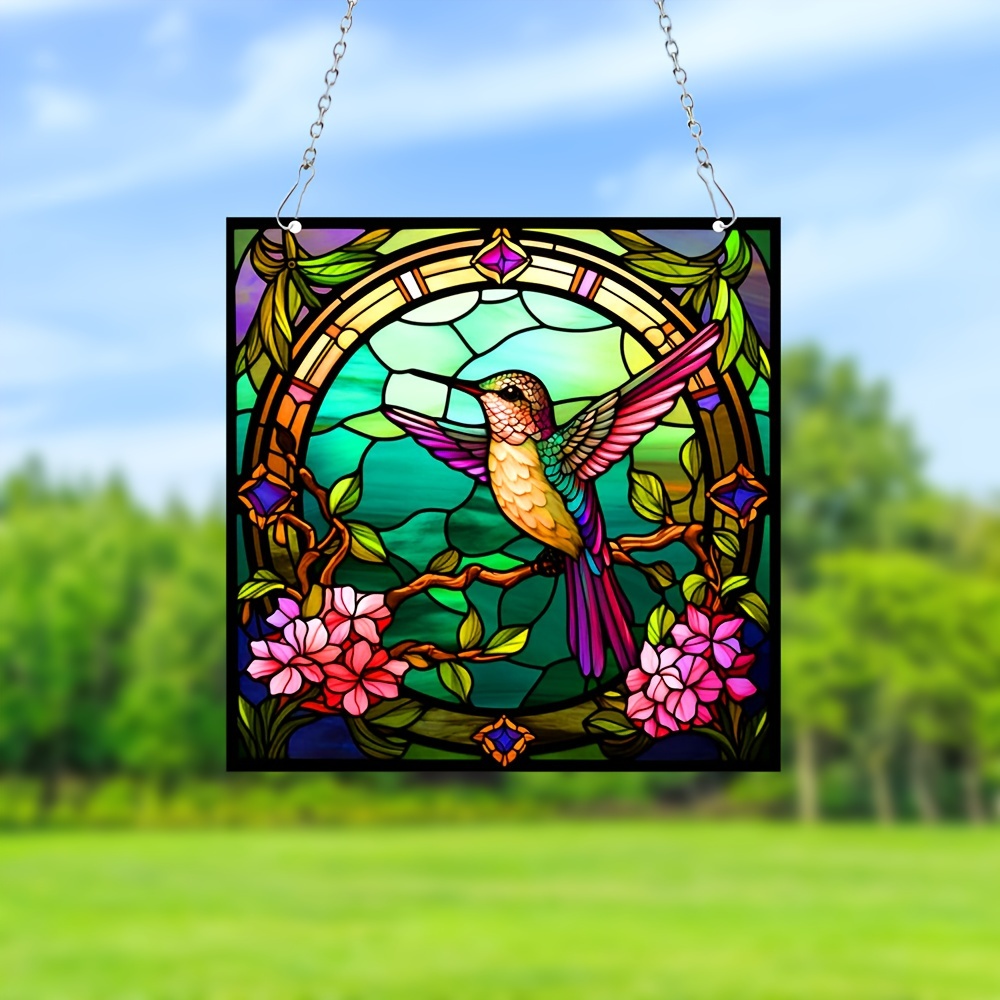 1pc, Colibrí Manchado Acrílico Cuatro Estaciones Ventana Colgante Cuadrado  Colorido Acrílico Suncatcher Panel Con Cadena, Decoración Colgante De Venta