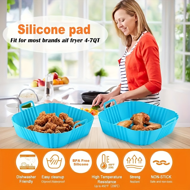 2-Pack Square Silicone Air Fryer Liners 8 Inch For 4 To 7 QT Reusable Air