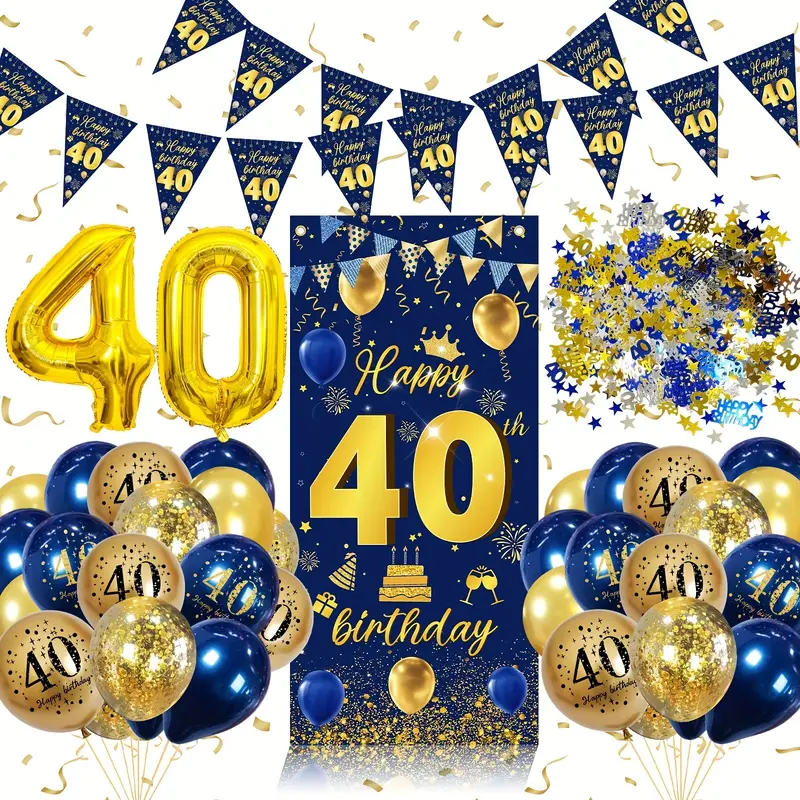 Set, Blue Golden Birthday Balloon Garland Kit, Decorazioni Per Festa Di  Compleanno 40 Anni Per Uomini E Donne, Con Banner E Poster Di Buon  Compleanno