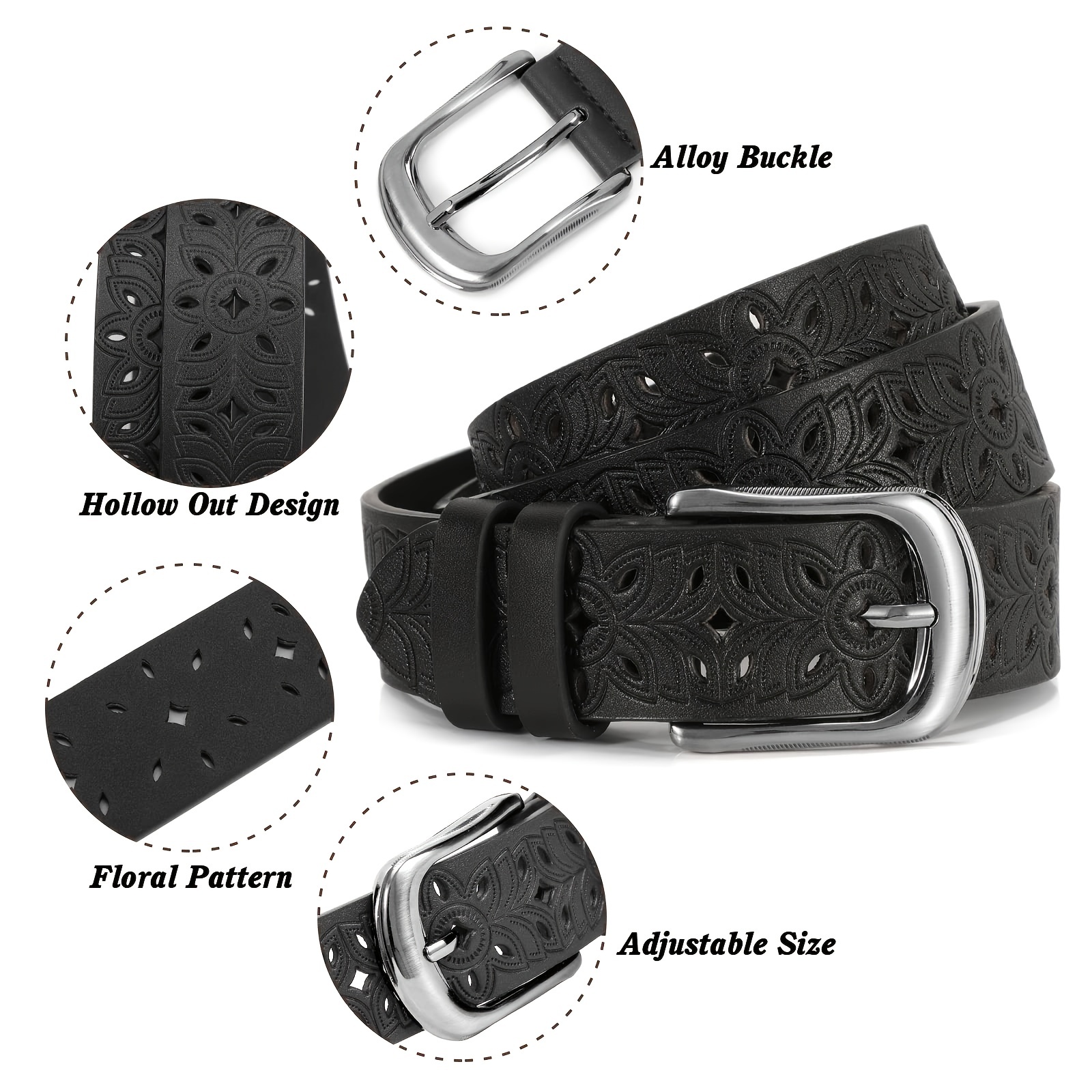 Wide Hollow Pu Leather Belt for Women with Pin Buckle