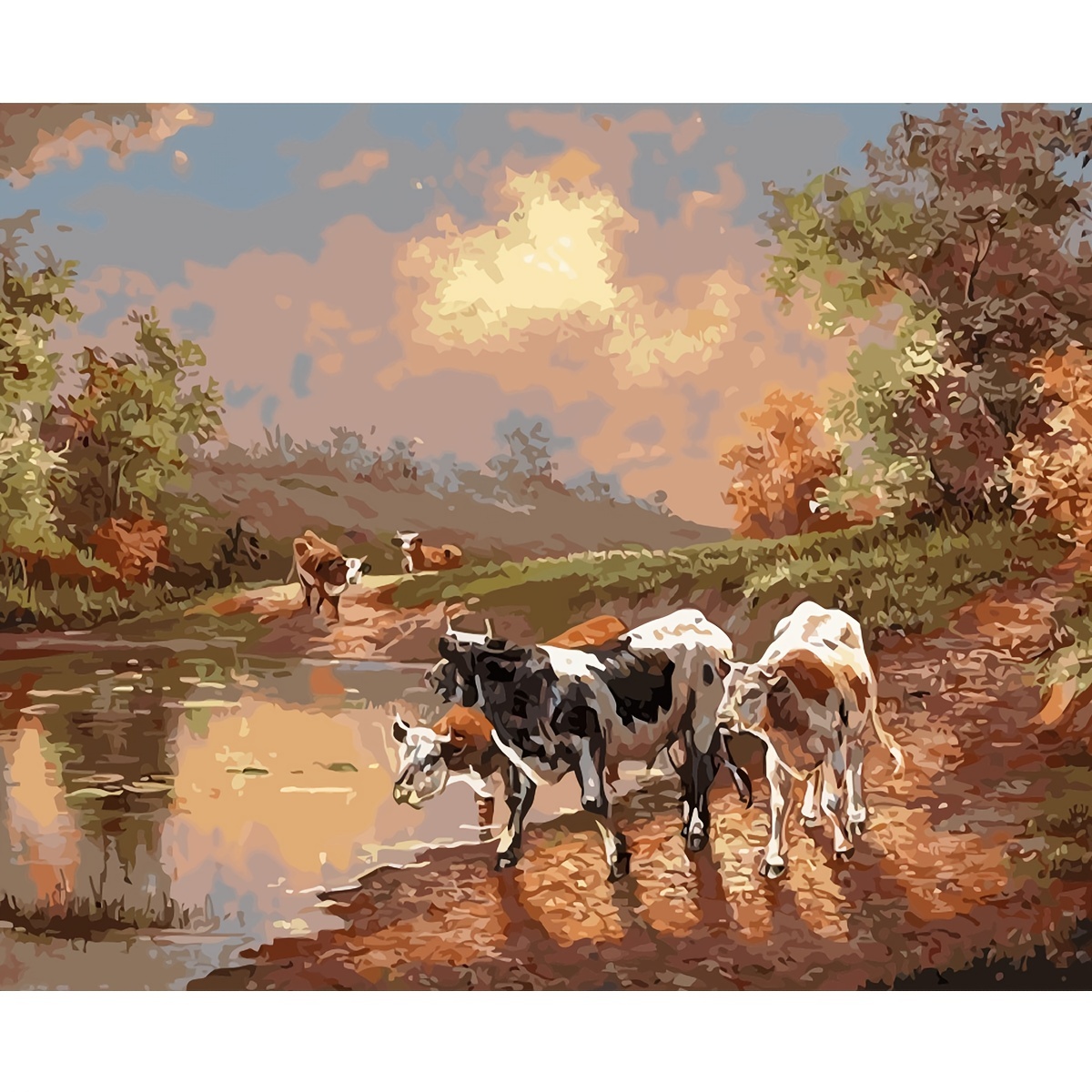 Diy Acrylic Painting Kit Flower And Cow Oil Painting By - Temu