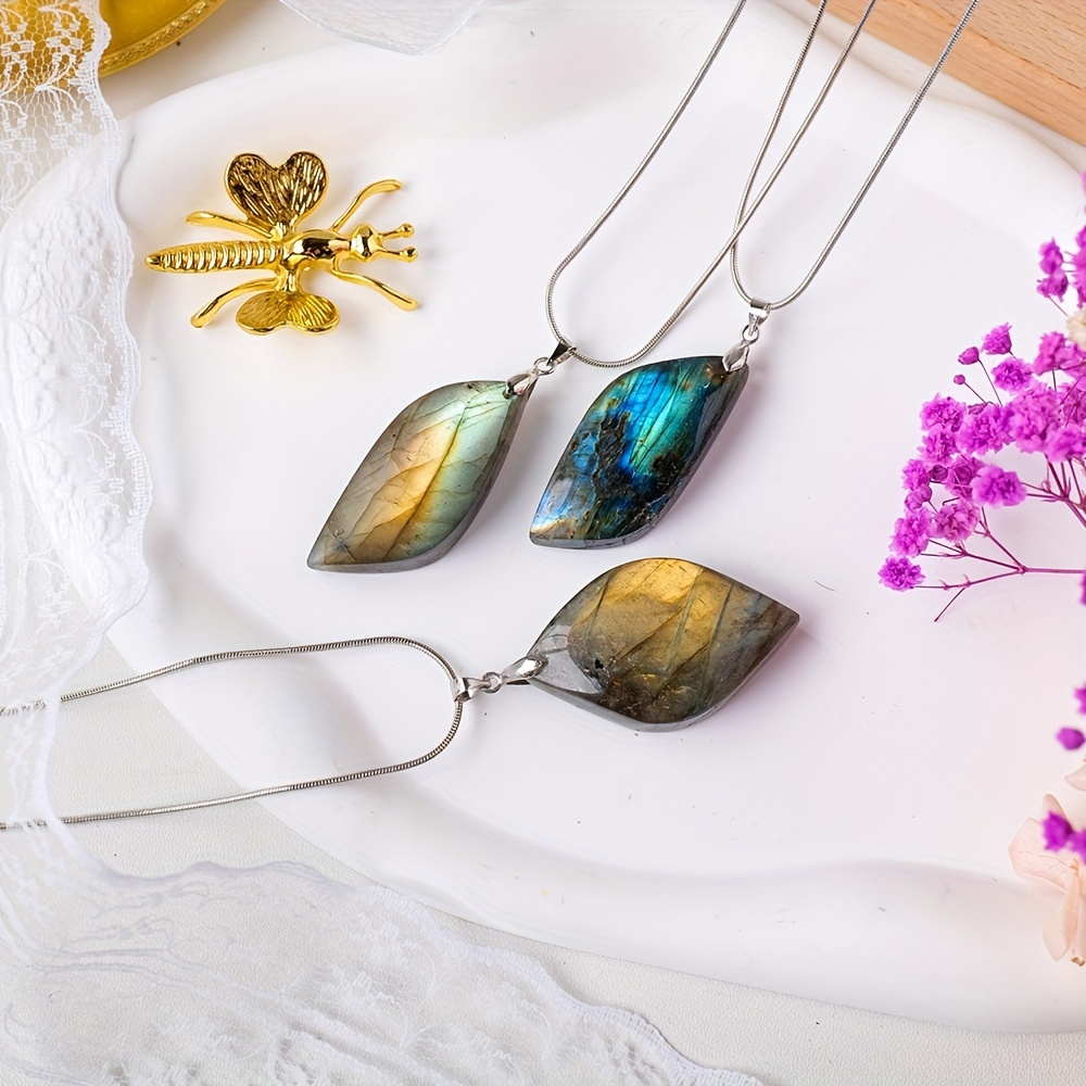 Natural Labradorite Leaf Shaped Stone Pendant