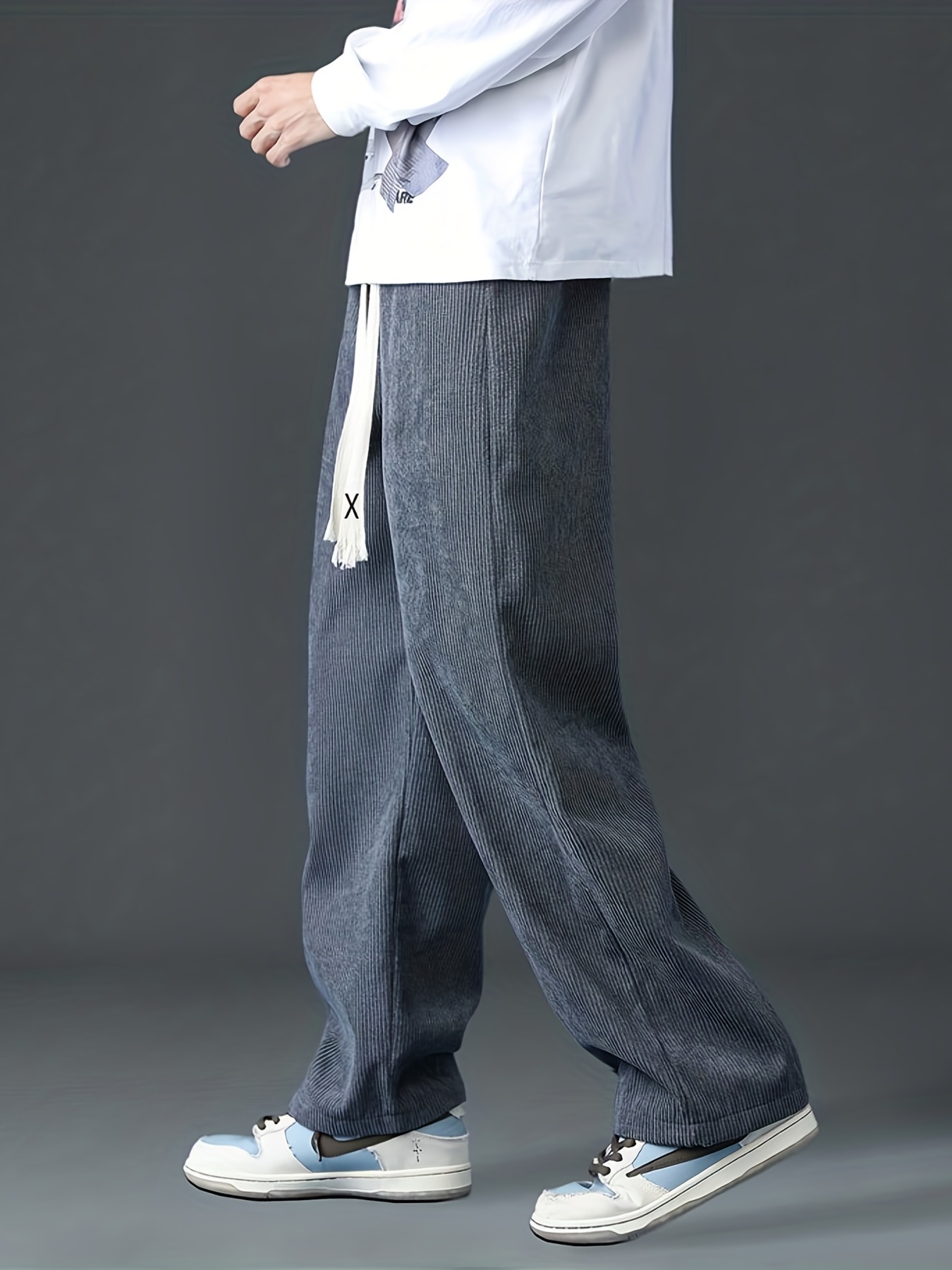Pantalones de pana holgados para hombre, pantalón informal de cintura  elástica, Color blanco, talla grande, ropa