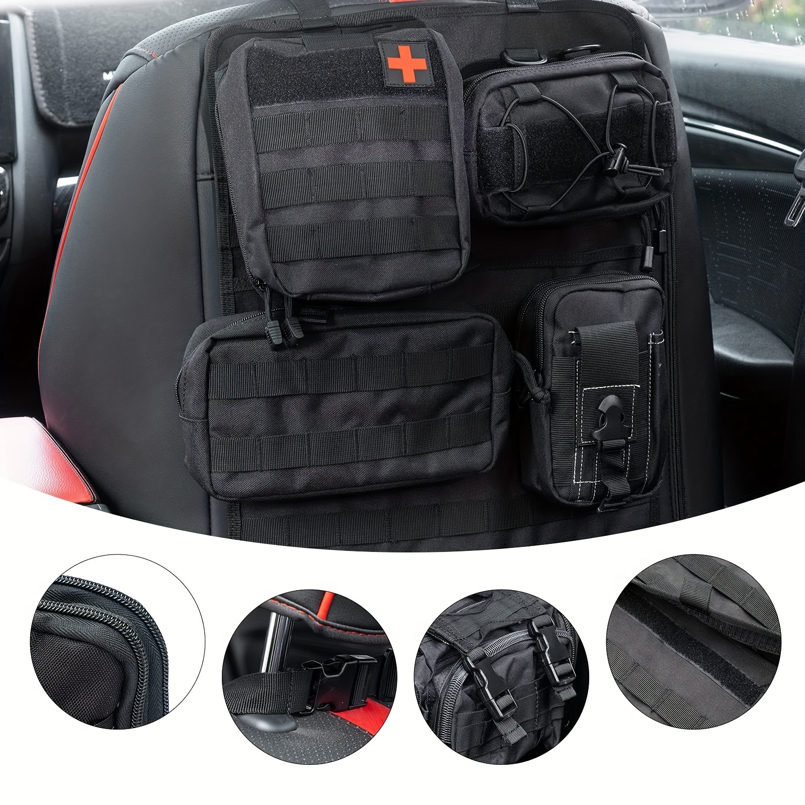 Universal Vehicle Seat Back Organizer With Detachable Molle Pouch, Phone Pouch, Admin Pouch Vehicle Panel Organizer Storage Bag With Multi-Pocket
