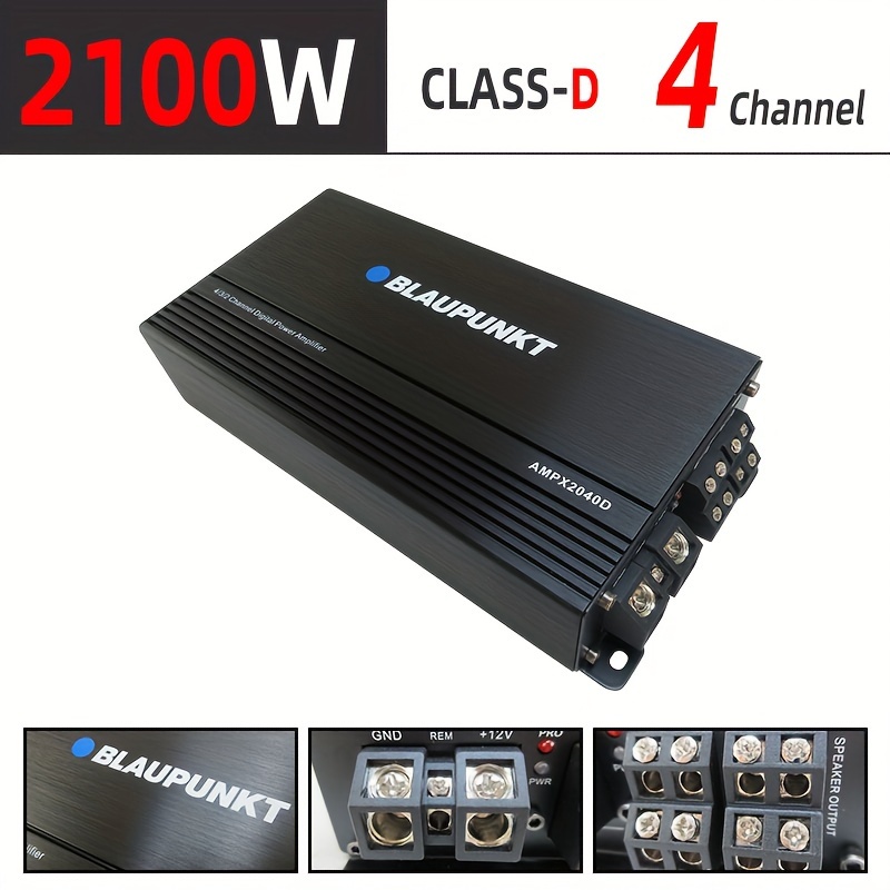 4 Channels AB Class 12V Car Amplifier Vehicle Amplifier 2100W Power Stereo  Amp Push Subwoofer And Speaker, Support Bridging