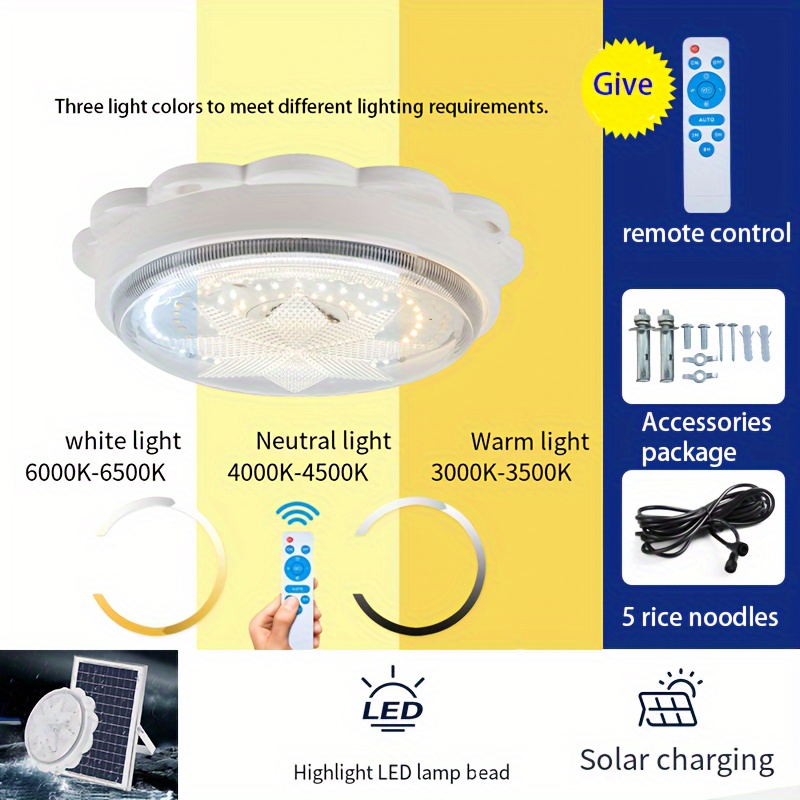 1pc Luz Techo Led Solar Luz Techo Jardín Balcón Interior - Temu