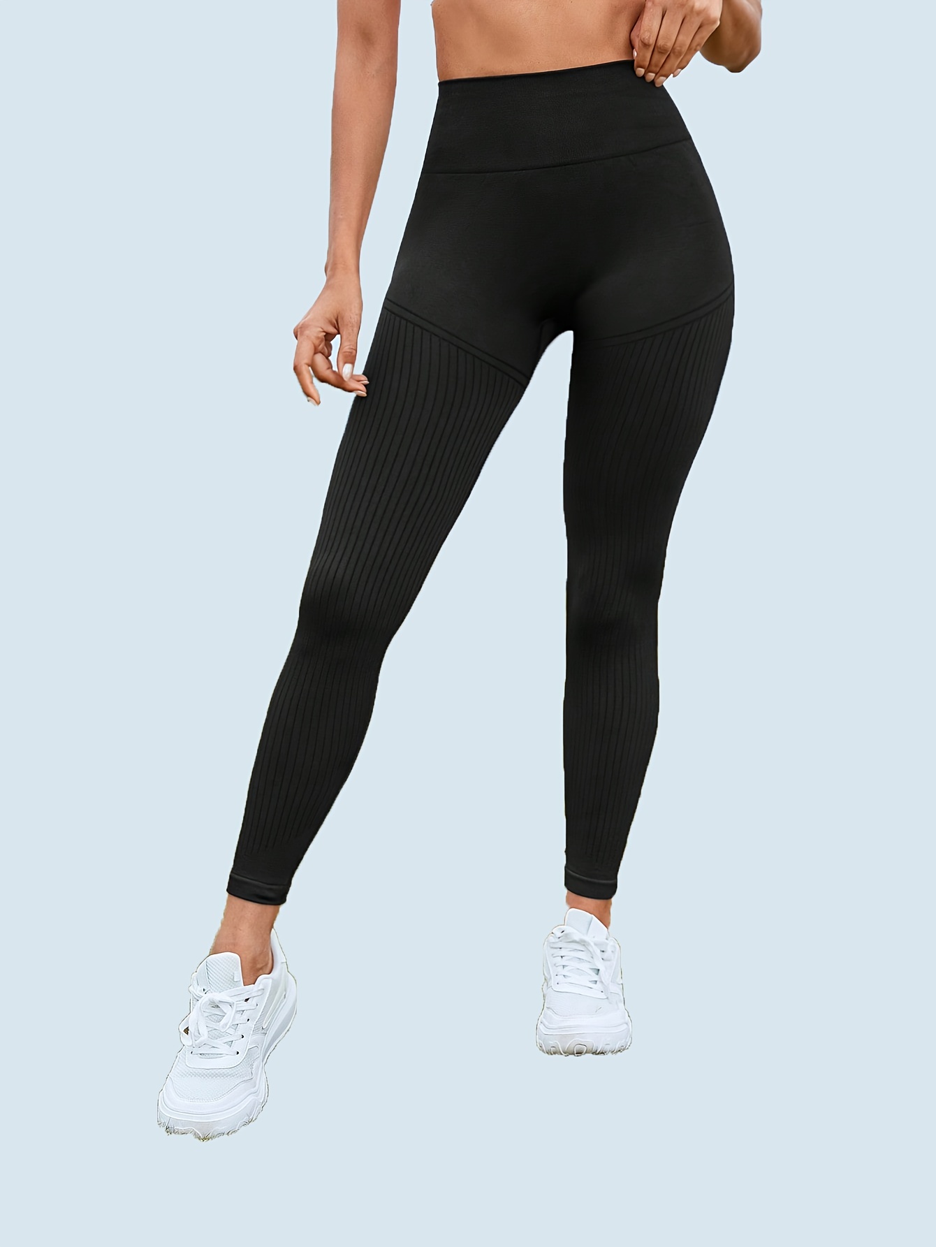 Personality Striped Stitching High Waist Peach Hip Shaping Leggings, Sweat  Absorption Yoga Sports Running Tight Pants, Women's Activewear