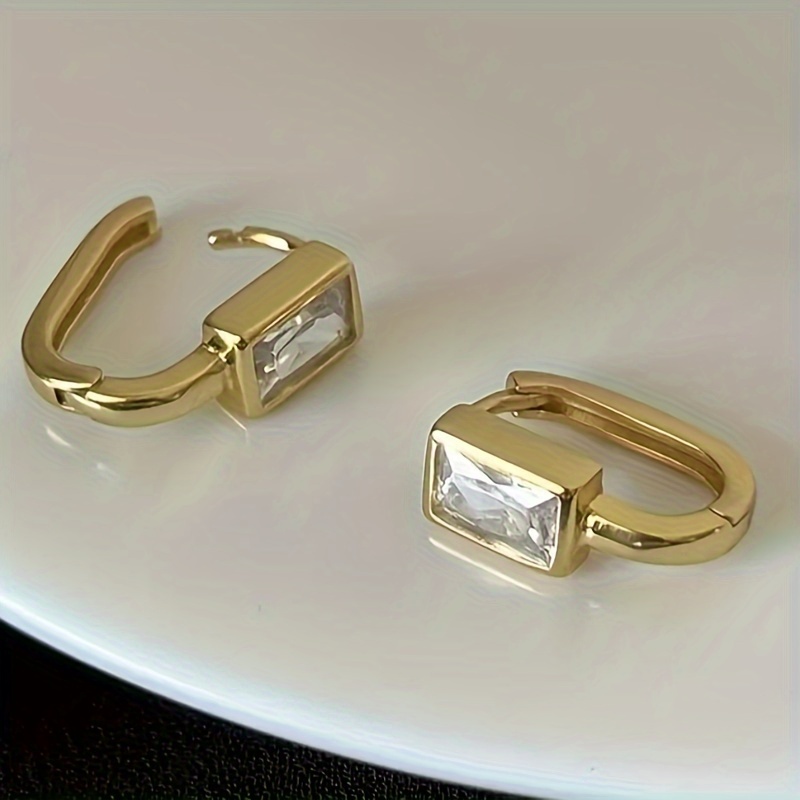 Image of Women's Wedding Engagement Party Elegant Ear Jewelry Easy Square Zirconia Ring Earrings Daily Casual Fashion Accessory