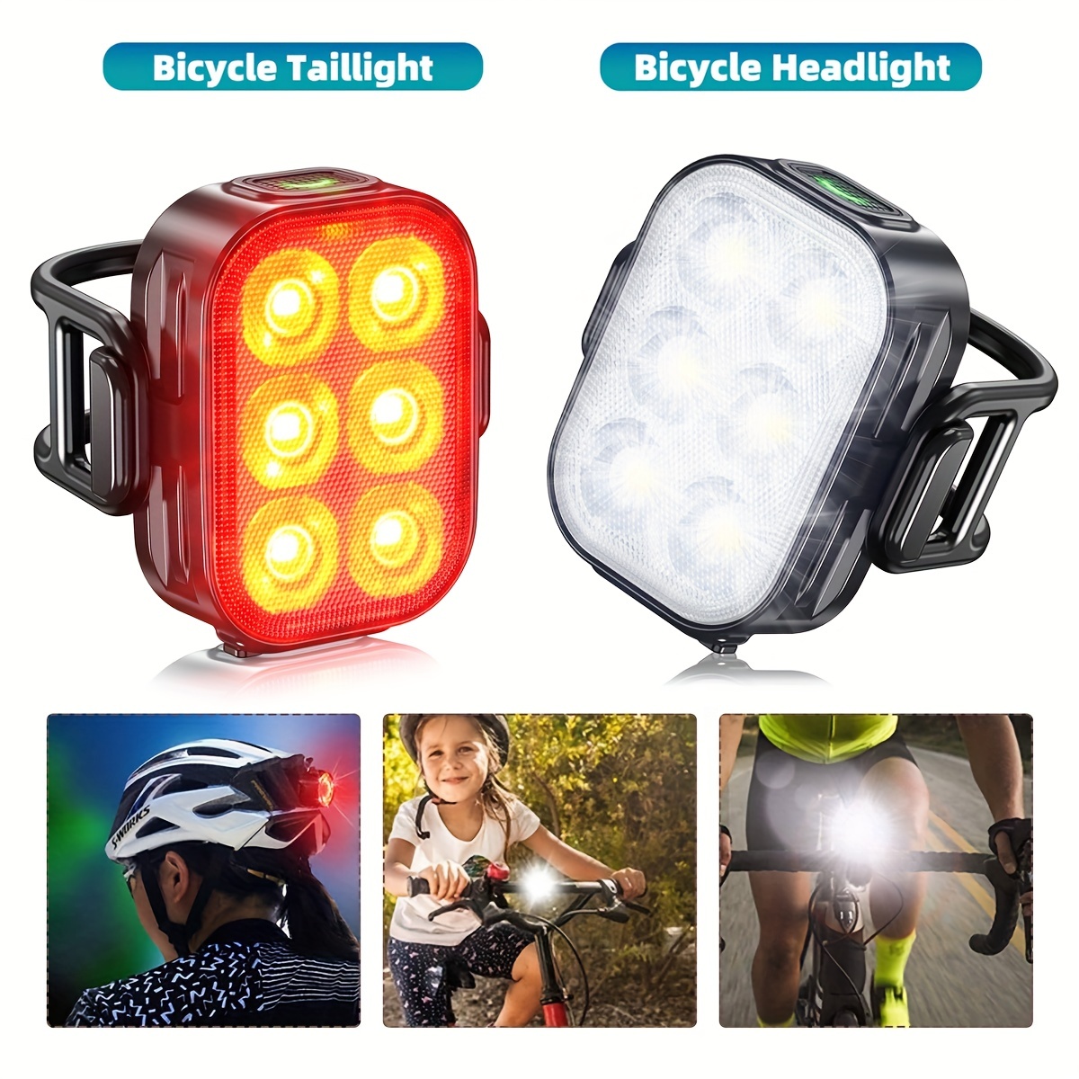 Kolm  Kit Luces LED Delantera Y Trasera Recargable Para Bicicleta, TQ-605