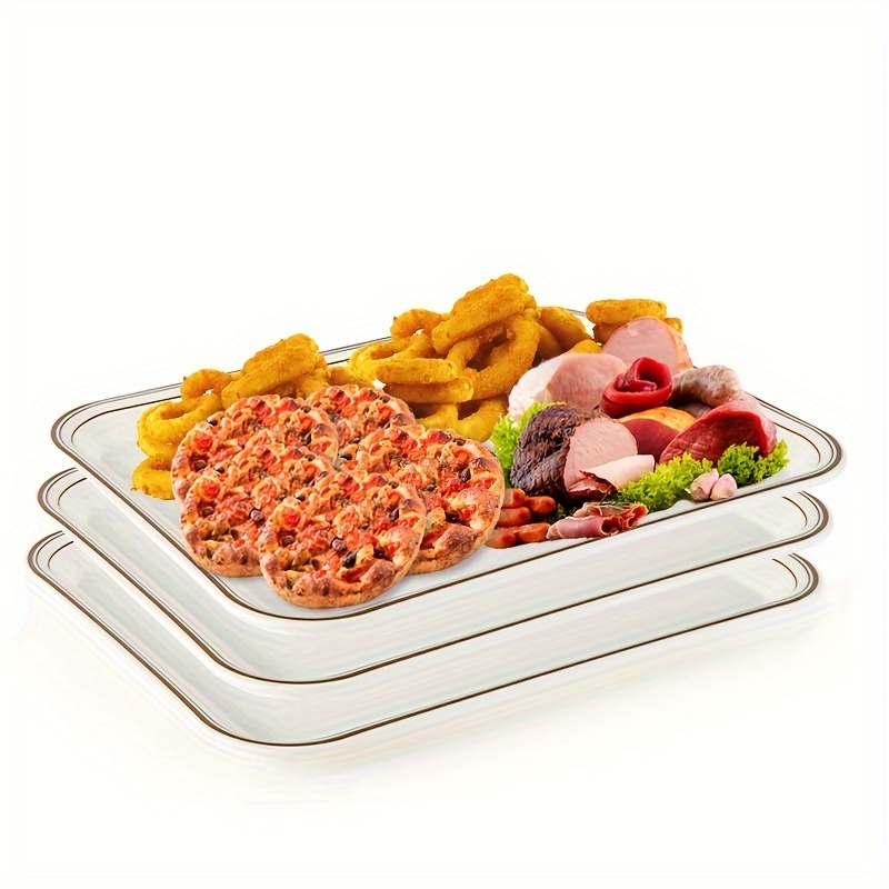 US Acrylic Avant White Plastic Serving Trays (Set of 3) 15” x 10” | Large  Reusable Rectangular Party Platters | Serve Appetizers, Fruit, Veggies, 
