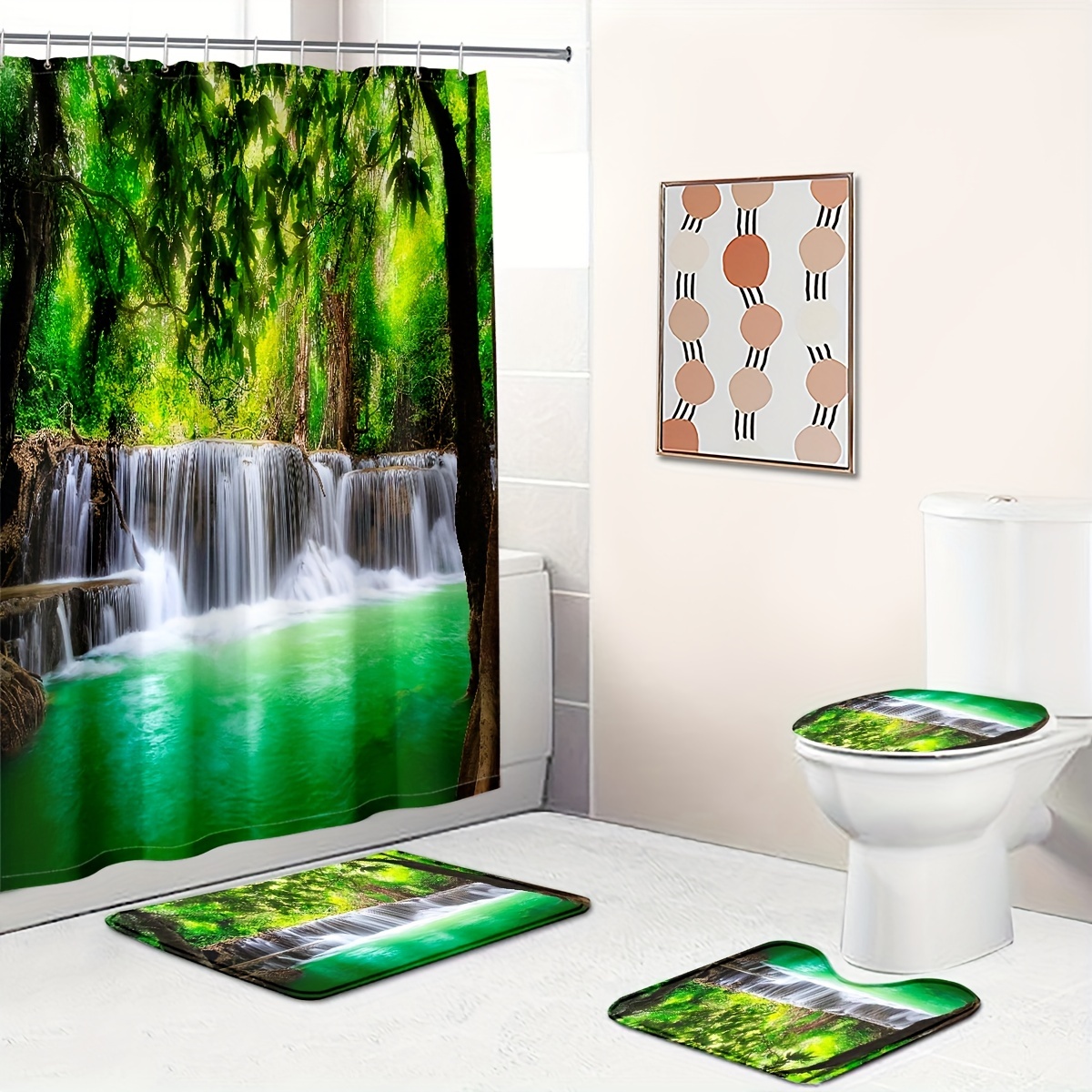 Waterfall Pattern Shower Curtain Waterproof Bathroom Curtain - Temu