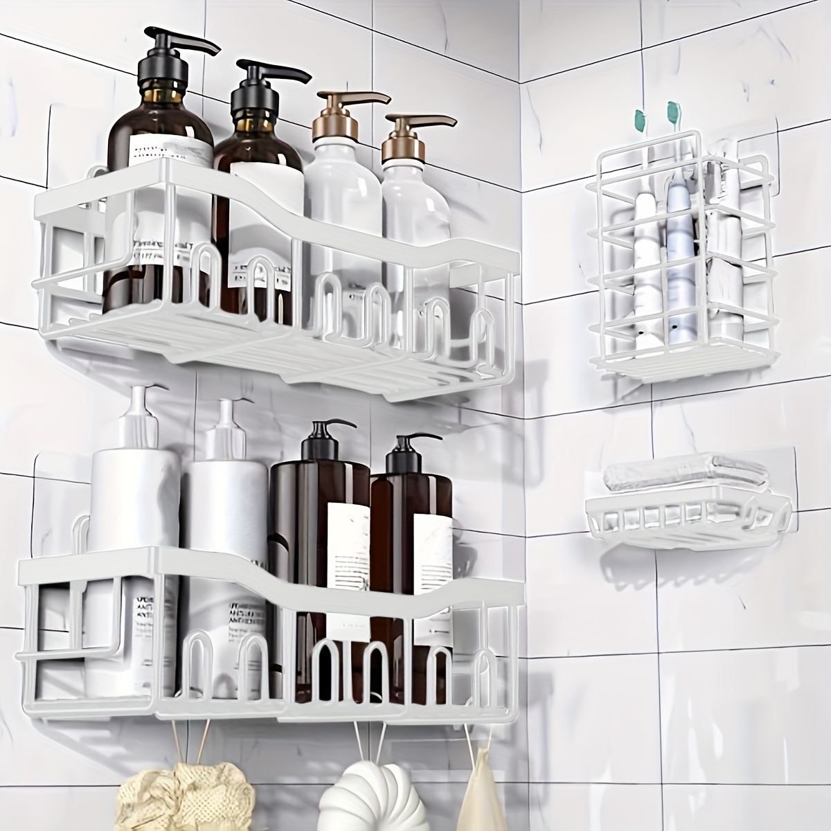 Shower Caddy, Bathroom Organizer Adhesive Shower Shelf, No Drilling  Required, Shower Organizer Perfect For Storage Shampoo, Body Wash, Soap And  More, Bathroom Accessories - Temu