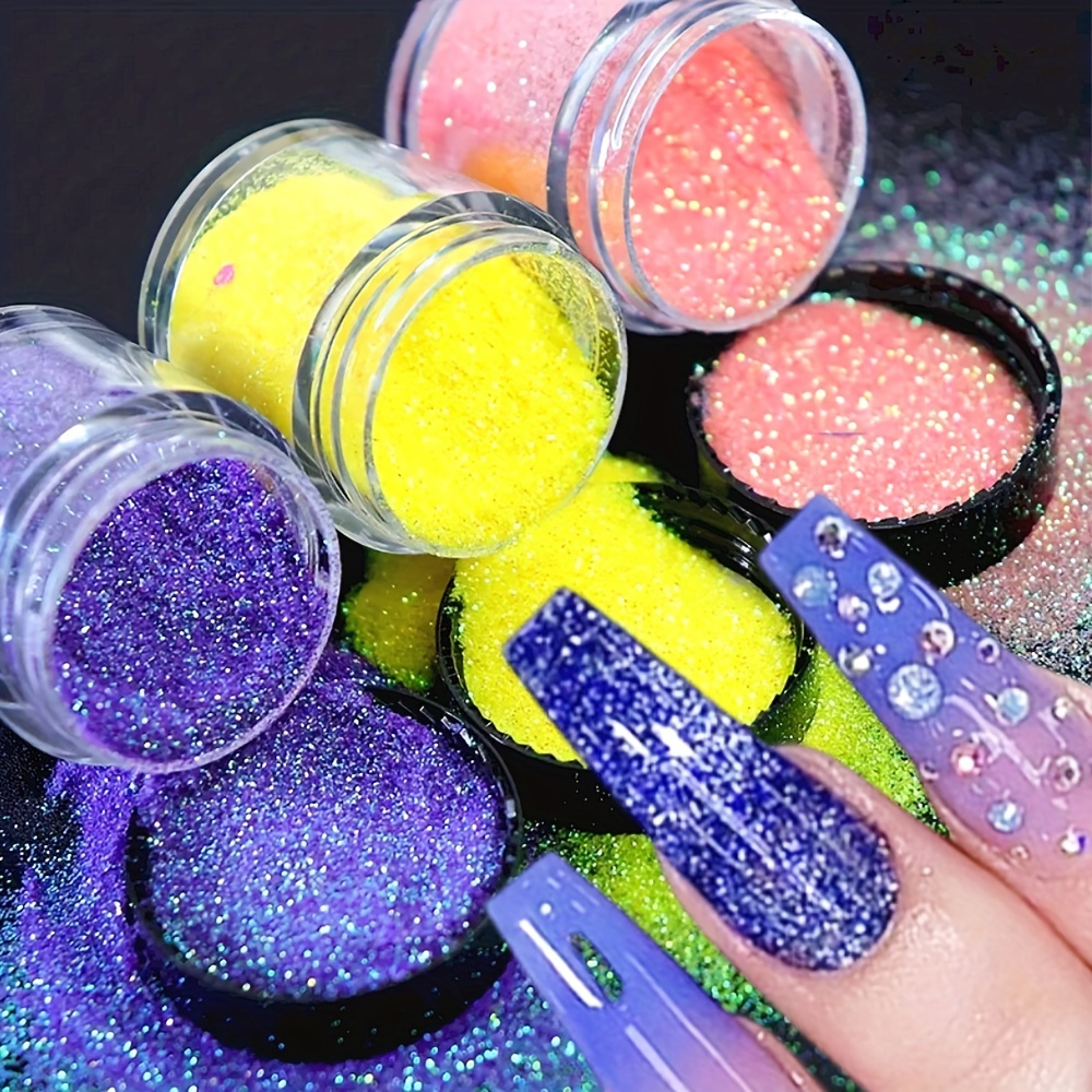 3pcs/set Holographic Nail Glitter Powder Rainbow Color Neon Effect