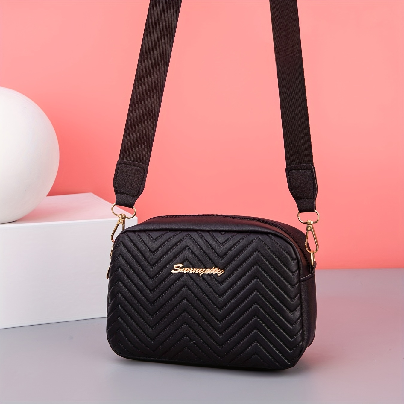 

Casual Minimalist Mini Square Shoulder Bag, Solid Color Quilted Detail Zipper Crossbody Bag For Women