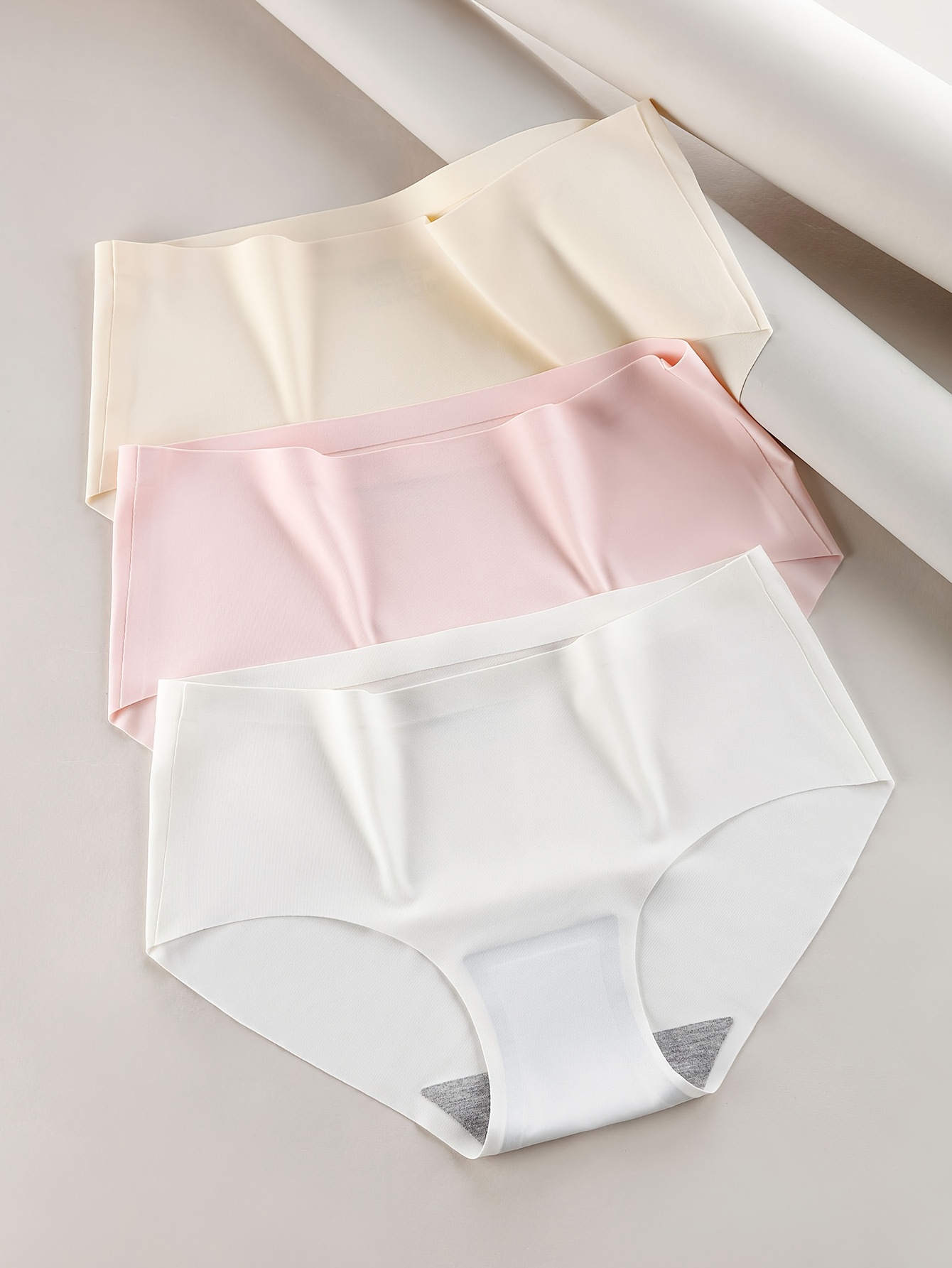 Fashion Women's Seamless Panties Silk Underwear Soft Briefs For Women White