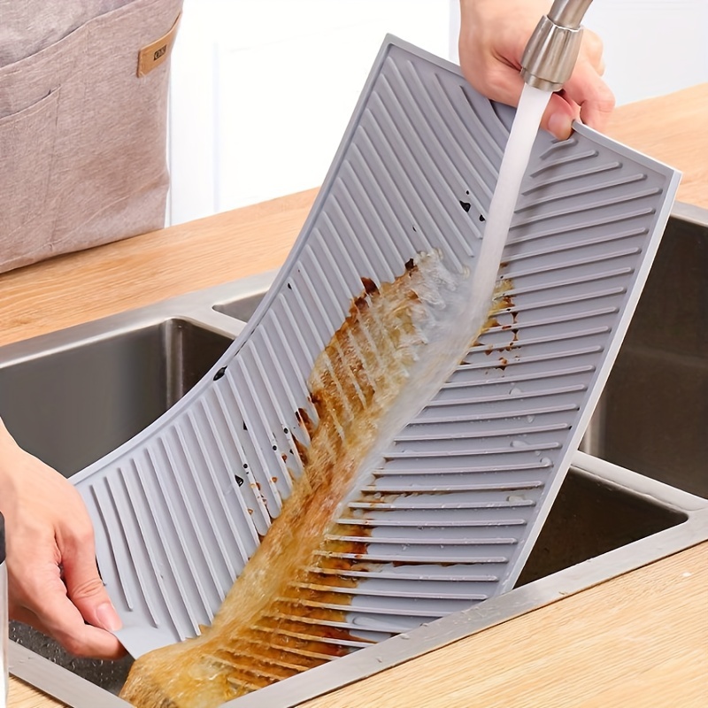 Silicone Dish Drying Mat - Flexible Rubber Dish Draining Mat, Heat