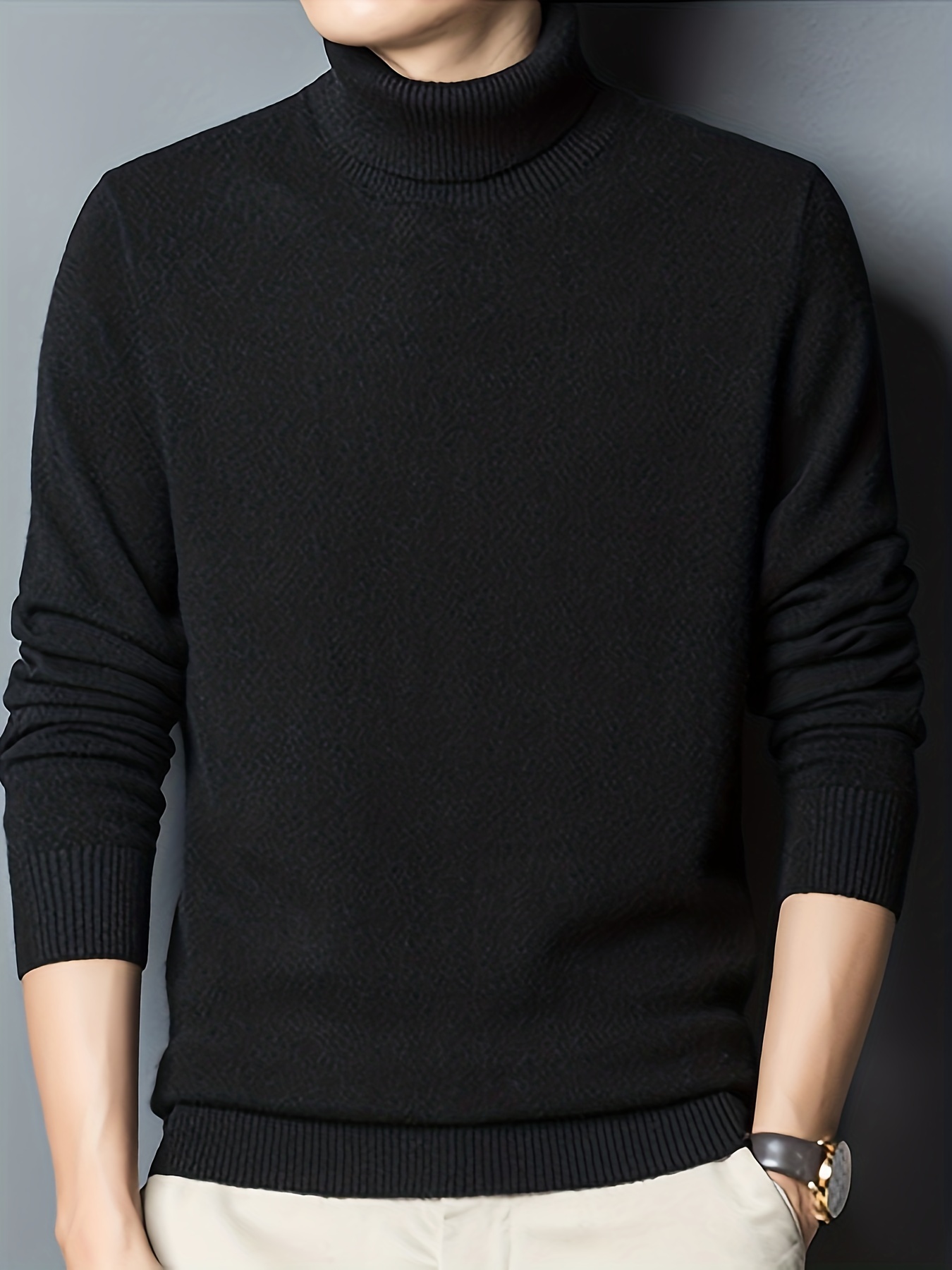 Men's Fashion Long Sleeve Solid Knitted Sweater, Men's Pullover For Autumn  Winter