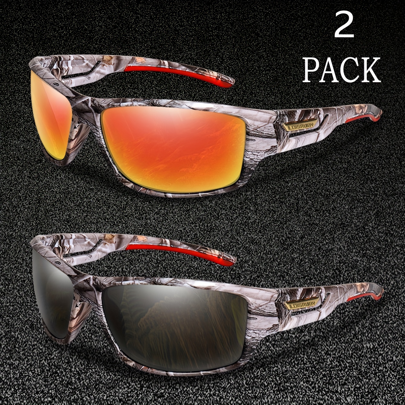2pairs Camouflage Polarized Cycling Sunglasses, Outdoor Sports Fashion Goggles, Safety Glasses, for Driving Fishing Running,Temu