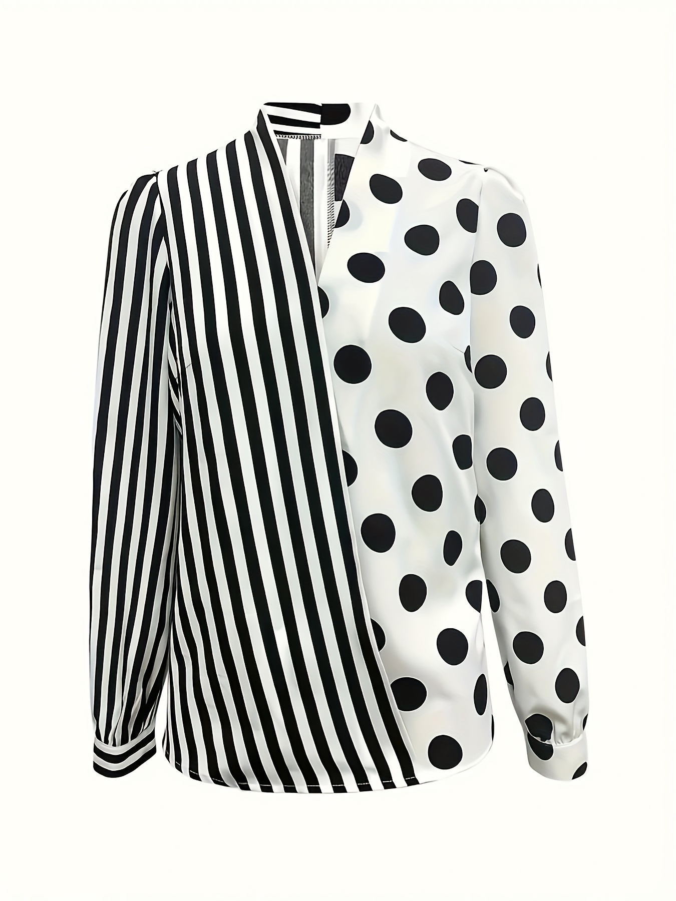 Plus Size Colorblock Striped Polka Dot Print Shirt Women's - Temu
