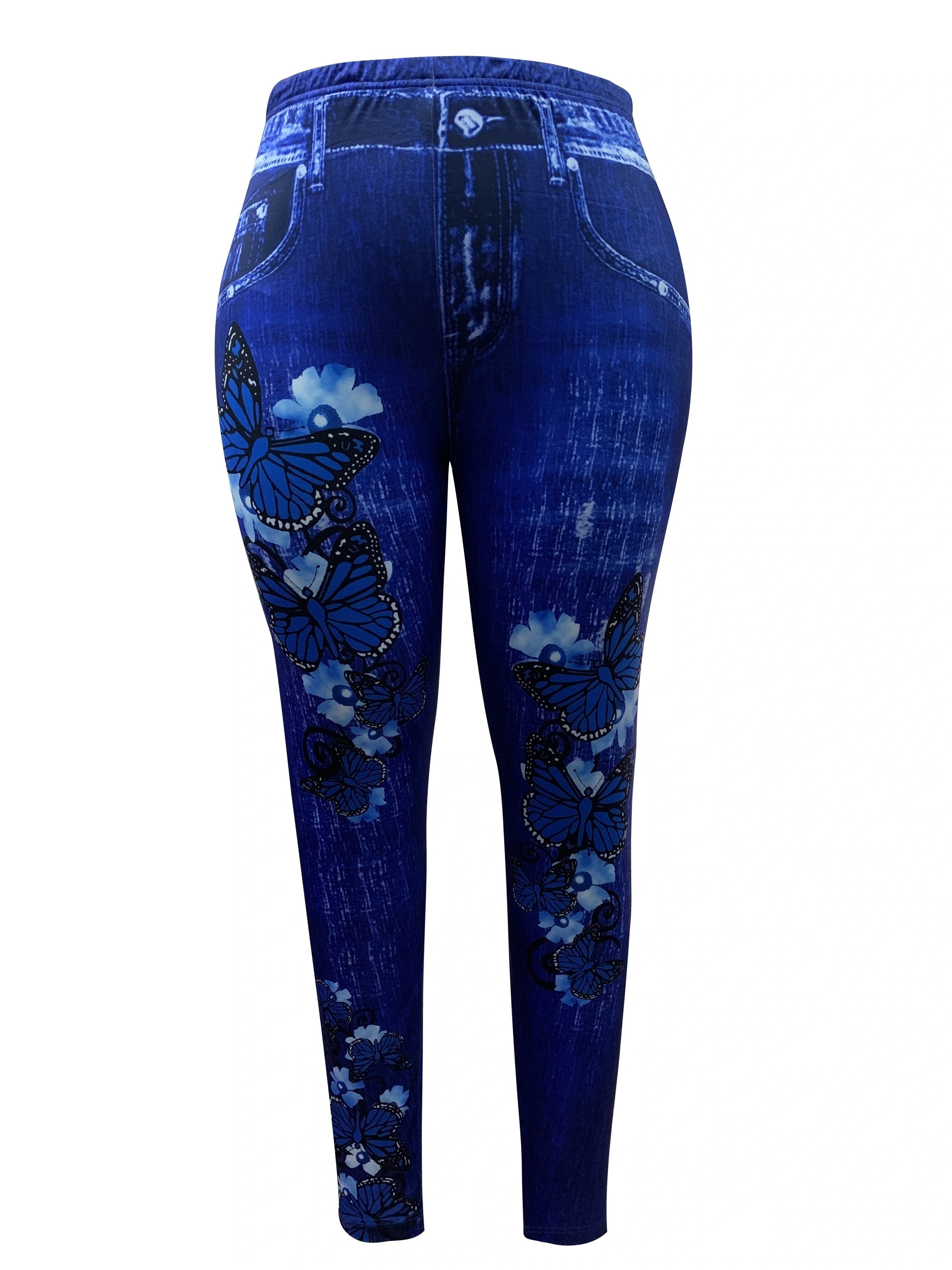 Plus Size Casual Leggings Women's Plus Butterfly Denim Print - Temu